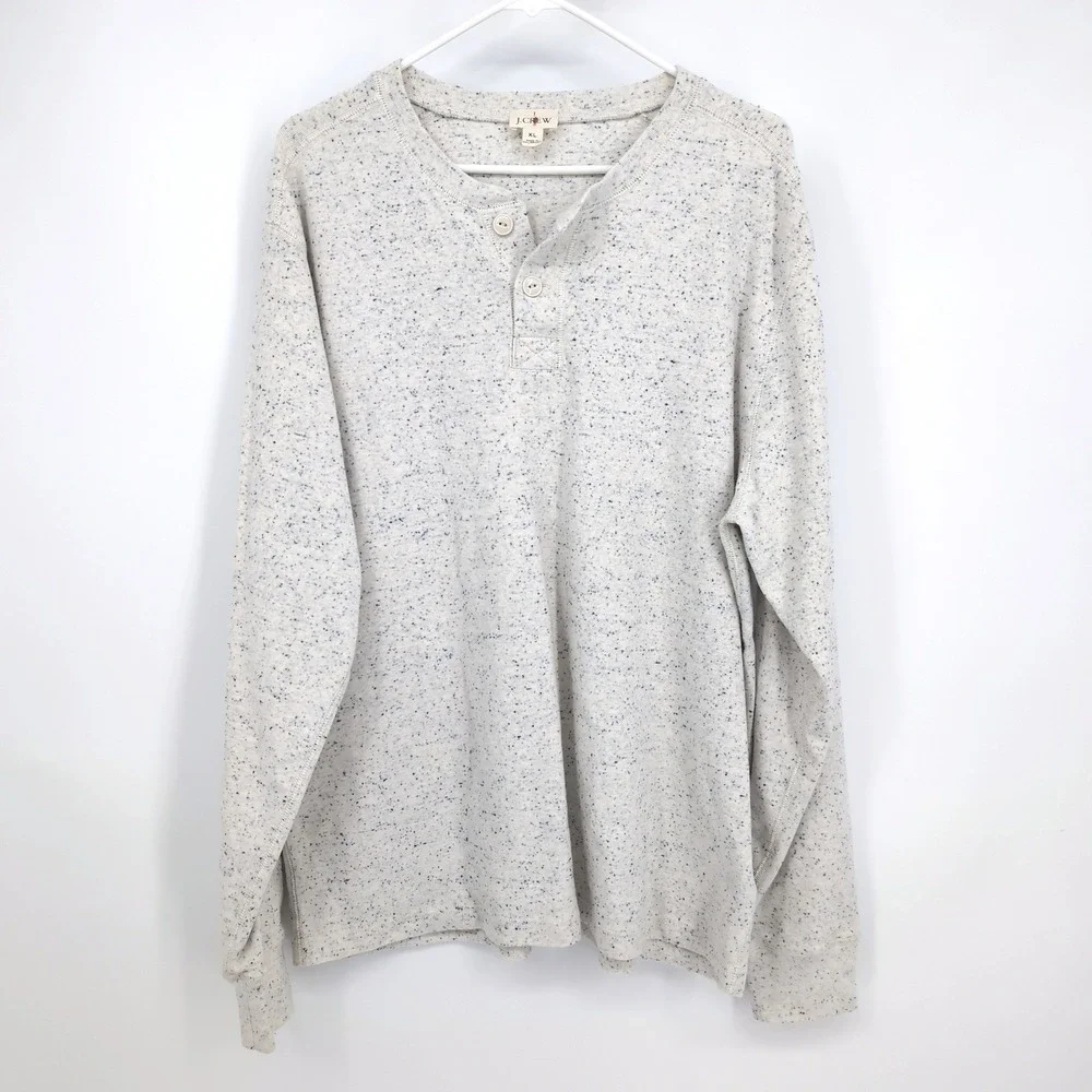 J Crew Henley Shirt Cream Blue Speckled Long Sleeve Mens XL